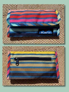 KAVU Mondo Spender Wallet Color Run Rainbow Stripe Tri Fold Organizer
